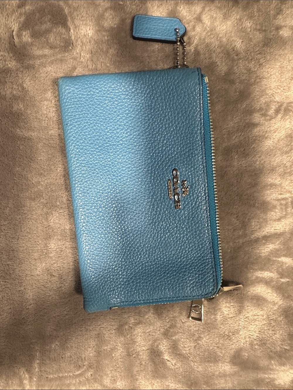 Coach Pebbled Leather Wristlet Clutch in blue